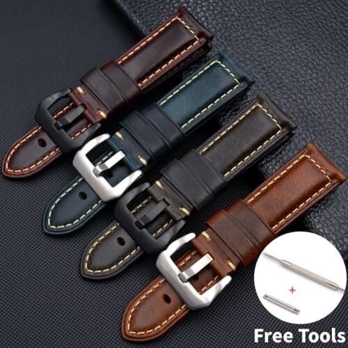 Blue Strap For Panerai Really Leather 20MM 22MM Oil Leather Strap Manual Comfortable Simple Men and Women Strap