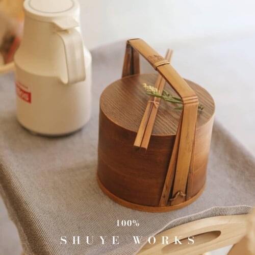 Japanese-Style Hand-Held Bento Box Solid Wood and Japanese Style Picnic Lunch Box Retro Wood Antique Multi-Layer Sushi Lunch Box