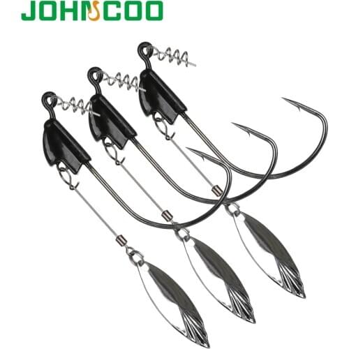 JOHNCOO 4pcs Weighted Fishing Hooks with Twist Locks 5.25g 6g 6.5g7.8g 9.4g Jig Head Hook Spinning Blade Wide Crank Fishhooks