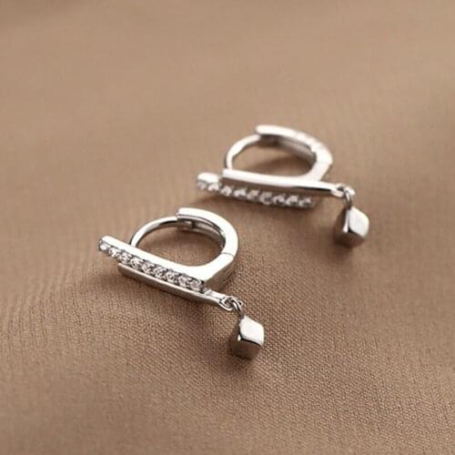 Silver Color Crystal Geometric Bead Charm Stud Earring For Women Fashion Party Jewelry Pendientes Accessories 2021