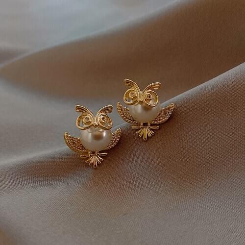 Owl pearl earrings Korean version of the net red temperament female earrings 2020 new tide earrings earrings exquisite elegant