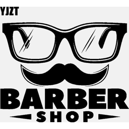 YJZT 12.3CM*9.5CM Funny Signboard Barbershop Vinyl Black/Silver Car Sticker C22-0153