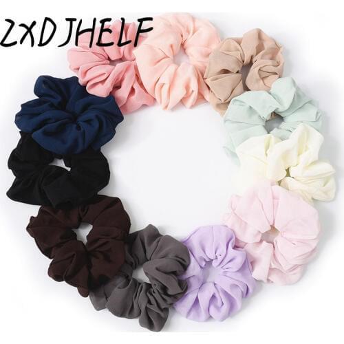 ZXDJHELF Fashion Simple Women Chiffon Elastic Hair Band Female Cute Headwear Scrunchies Horsetail Solid Hair Accessories F091