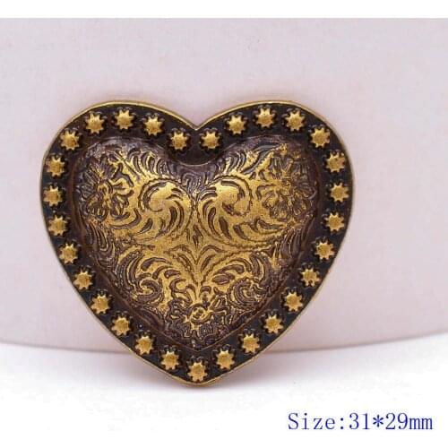 10PCS WESTERN HEADSTALL HORSE TACK HEART BRASS FLOWER BERRY SADDLE LEATHERCRAFT CONCHOS 1-1/8" SCREWBACK