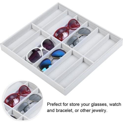 12 Grids Sunglasses Display Box Lint Wooden Board Organizer Jewelry Bracelet Glasses Watch Storage Case Container for Jeweler