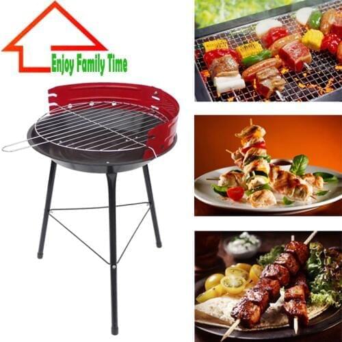 14" Round Garden Steel Portable Charcoal BBQ Grill for Barbecue Camping Outdoor Cooking Barbecue Mini BBQ Stove For 3-5 Person