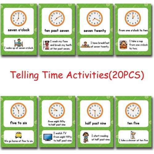 20PCS/Set Time Expression Card Juguetes Educativos Learn English Word Flashcards Puzzles Montessori Toys for Children Kids Baby