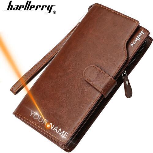 2020 Baellerry Men Wallets Name Engraving Long Style High Quality Male Purse Card Holder Zipper PU Leather Wallet For Men