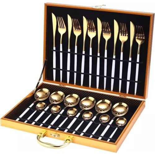 24Pcs/set Gold Cutlery Silverware Set Steak Knife Fork Coffee Spoon Teaspoon Noble Wedding Party Travel Home Luxury Cutlery Set