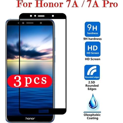 3Pcs full cover for huawei honor 7x 7s phone screen protector for huawei honor 7a 7c pro tempered glass protective film on glass