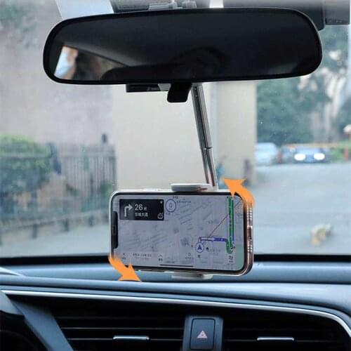 360 Degrees Car Rearview Mirror Mount Phone Holder For iPhone 12 GPS Seat Smartphone Car Phone Holder Stand Adjustable Support