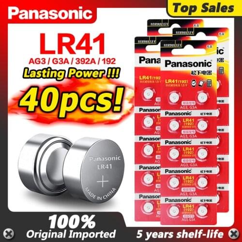 40pcs/4packs LR41 Button Cell Batteries Panasonic 100% Original SR41 AG3 G3A L736 192 392A Zn/MnO2 1.5V Lithium Coin Batteries