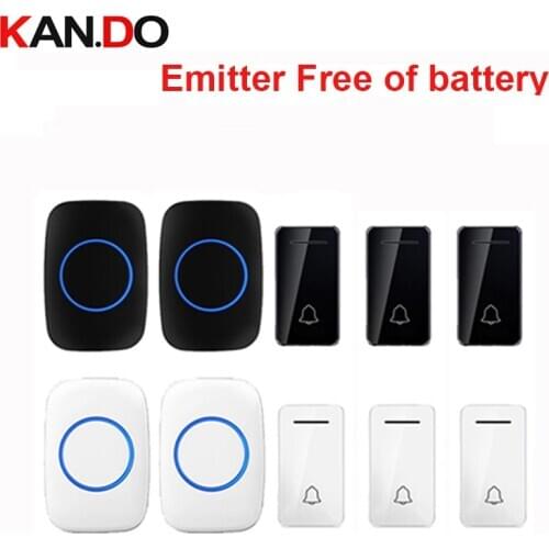 Wholesales 3 push 3receiver wireless door bell emitter free of battery wireless doorbell ip44 200M work chime door ring 110-240V