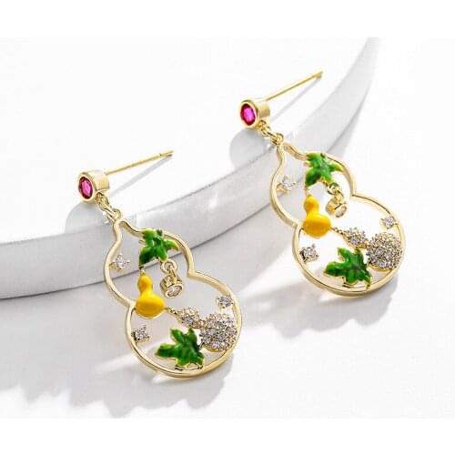 Gourd Hollow Exaggerated Elegant Earrings Korean New Fashion Long Style Trend Party Elegant Sweet Creative Ear Jewelry Female