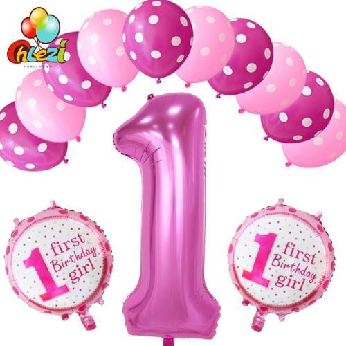CHLEZI New 13 Pcs / lot digital 1+12 inch dots latex balloons Kids Birthday combination decoration Helium balloon Party supplies