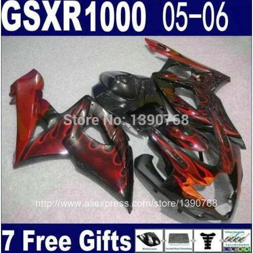 Injection mold bodywork fairing kit for SUZUKI K5 GSXR 1000 05 06 red flames in black ABS fairings set GSXR1000 2005 2006 NM62
