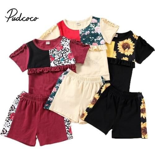 Kids Baby Girl’s Casual T-shirt and Shorts Set Fashion Printing Short Sleeve Tops and Stitching Short Pants 2-7T