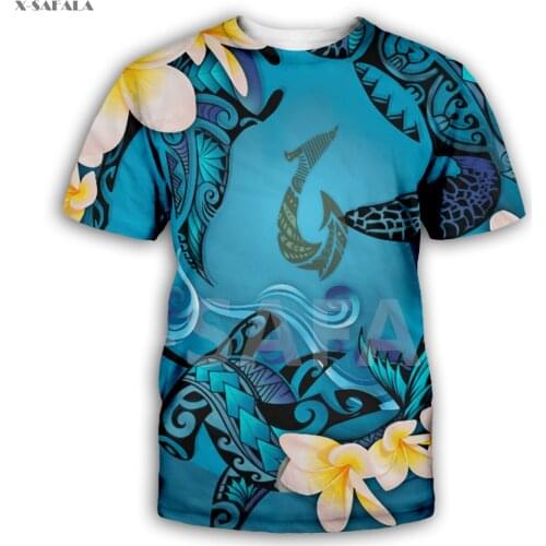 Hawaiian Turtle Kakau Plumeria Polynesian Tropical 3D Fashion All Over Printed Round Neck T-Shirt Men Women Harajuku Casual Tee