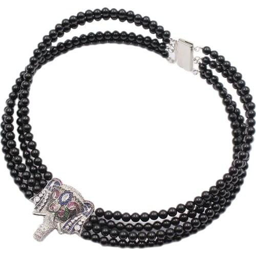 GG Jewelry 18''-21'' 4Strands Onyx Necklace CZ Pendant