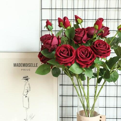 3 Heads Pearl Rose Artificial Flowers Wedding Garden Decoration Fake Flowers Home Decoration Accessories For Living Room