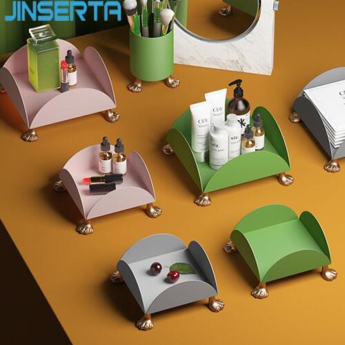 JINSERTA Metal Storage Tray Luxury Jewelry Display Plate Cosmetic Organizer Food Container Home Office Desktop Decorative Tray