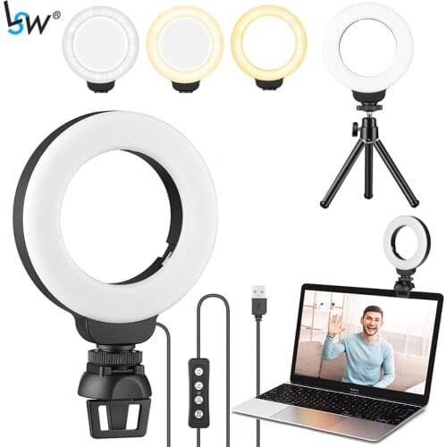 Ring Light for Laptop Computer Video Conference Lighting Zoom Call Lighting with Clip and Tripod Webcam Streaming Selfie Makeup