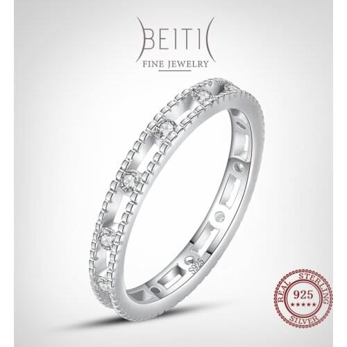 Beitil Vintage 925 Sterling Silver Round Clear Zircon Stackable Finger Rings For Fashion Simple Ring Fine Jewelry