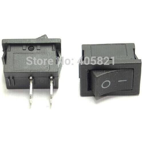 Miniature black rocker switch 2pins 15*10 without light 3A/250V 6A/125V