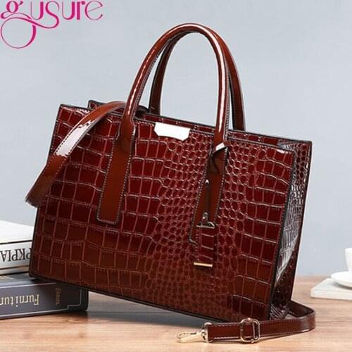 Gusure Fashion Women Handbags 2021 High Quality Patent Leather Female Luxury Brands Shoulder Tote Bags Retro Crocodile Messenger