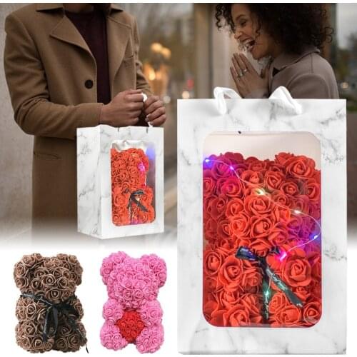 Soap Foam Bear of Roses In Gift Box Teddy Bear Rose Flower Artificial Valentine Wedding Birthday Mothers Day Gifts for Women