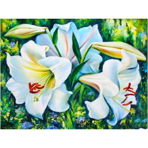 Lily Flowers Embroidery Mosaic Craft Orchid Diamond Painting Kits Beads Picture Wall Paper Rhinestones Draw Christmas Gift New