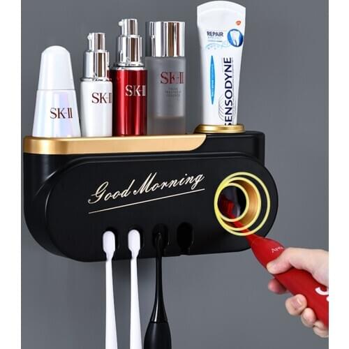Wall Mounted Toothbrush Holder Automatic Toothpaste Dispener Squeezer Makeup Storage Rack Organizer For Bathroom Accessories