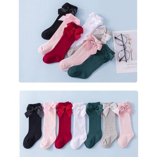 Baby Girls Socks Solid Color Sweet Korea Style Bowknot Long Socks Cotton Breathable Infant Kids Socks for Babe Girls Socks