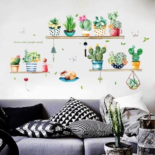 2021 New Cat Cactus Potted Wall Stickers for Bedroom Wardrobe Windowsill Living Room Waterproof Sticker Home Decor Wholesale
