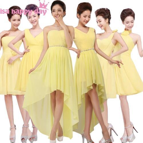 2020 new arrival short yellow women chiffon beautiful and sexy bridesmaid dress new fashion to party bridesmaids dresses
