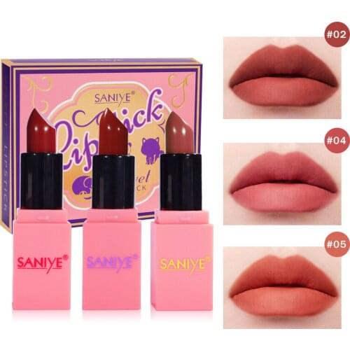 New 3pcs/set Velvet Matte Lipsticks Set Cute Animal Design Long Lasting Waterproof 6 Colors Sexy Red Lip Tint Makeup Cosmetic