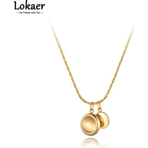 Lokaer Titanium Stainless Steel Round Opal Charm Choker Necklaces For Women Girls Trendy Rhinestone Pendant Necklace N21154