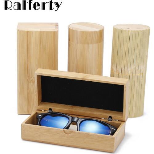 Ralferty Wooden Glasses Case Handmade Hard Square Cylinder Bamboo Strip Sunglass Case Eyewear Spectacle Eyeglass Box funda gafas
