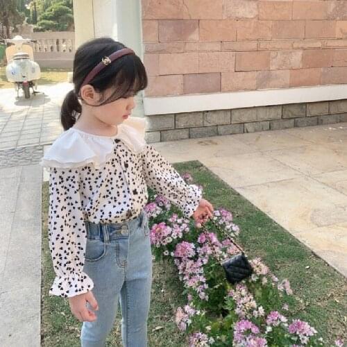 Girls' shirt wave point big collar horn sleeve bottomed shirt top 21 autumn new childrens wear toddler girl fall clothes