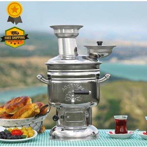 Chrome Wood Coal Picnic Samovar 4.5 lt (FREE SHIPPING) - Made in TURKEY Kitchenware - Homemade - Home - Tea - Teapot - Semaver