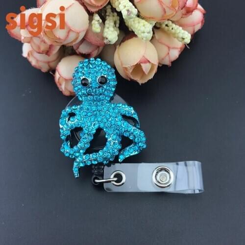 Blue Octopus ID badge reel Nurse broach pins Retractable ID badge holder brooch