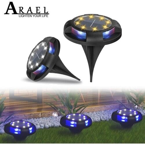 Solar Ground Lights 12 LED RGB Disk Lights Solar Powered Waterproof In-Ground Lights for Garden Lawn Pathway Walkway Deck Yard