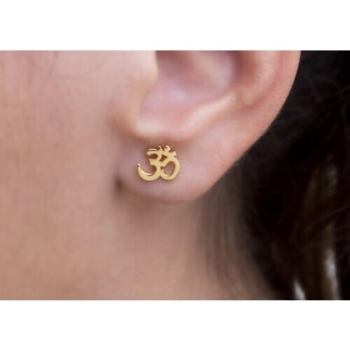 Wedding New Style Trendy Earings Real 925 Sterling Silver High Polished Shiny Om Ohn Yago Studs India Symbol Yoga Earring
