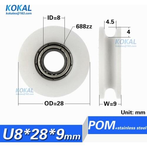 [U0828-9] 10PCS high quality inner diamater 8mm 688zz ball bearing coated with pom plastic u groove sliding bearing pulley 0828U