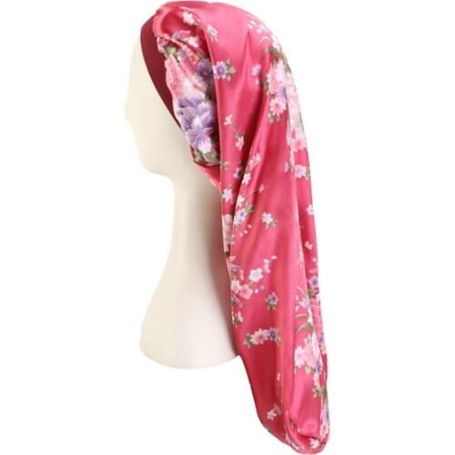 Comfortable Satin Dreadlock Cap Night Sleep Bonnet for Long Hair Soft Flower Print High Elastic Head Wear Women Headwrap Turban