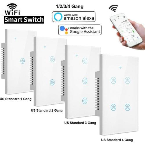 1/2/3/4 Gang Home Smart WiFi Wireless Wall Light Switch Touch Panel For Alexa Google timing Remote Control Dimmable white/ black