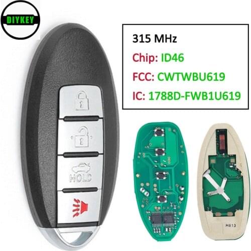 DIYKEY Smart Remote key 4 Button 315MHz ID46 Chip IC: 1788D-FWB1U619 for 2005-2008 Infiniti FX35 FX45 FCC ID: CWTWBU619