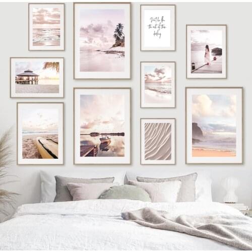 Sea View Woman Beach Palm Tree Boat Quote Wall Art Canvas Painting Nordic Posters And Prints Wall Pictures For Living Room Decor