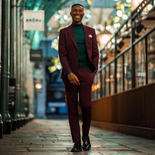 Vintage Wine Red Slim Fit 2 Piece Groom Tuexdos For Wedding Formal Prom Suit Party Evening Blazer Custom Made (Jacket+Pants)