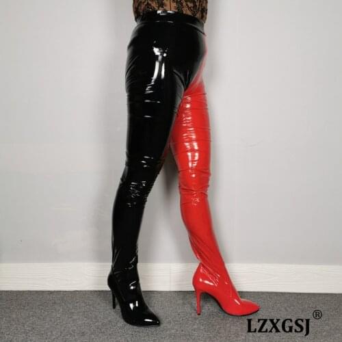 Womens Over-the-knee Lacquer Boots Winter High Boots Sexy Waders Leather Thigh Boot For Female Pointy Toe Club Party Shoes